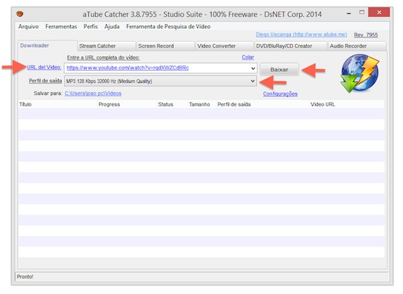 Interface do aTube Catcher