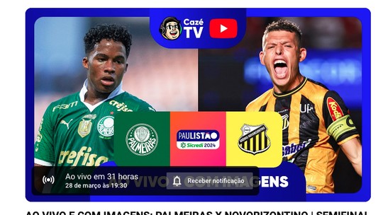 Palmeiras x Novorizontino: como assistir à semifinal do Paulistão na CazéTV