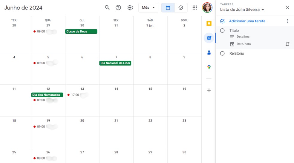 Google Agenda permite acrescentar e gerenciar tarefas — Foto: Reprodução/Júlia Silveira