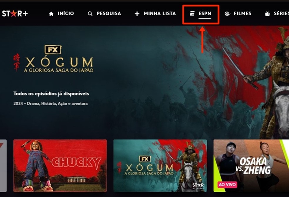 No Star+, telespectador tem que pressionar o banner do jogo do Galo ou ir ao menu da ESPN para abrir a programação online e em tempo real — Foto: Reprodução/Gabriela Andrade